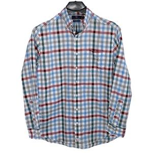 Vineyard Vines Murray Slim Fit men’s Size L red, white, blue & grey plaid shirt.